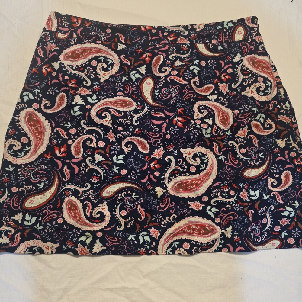 Talbots Navy and Red Paisley Mini Skirt
